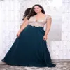 Charming Plus Size Evening Dresses Deep V-Neck Beading Prom Gowns A-Line Floor Length Chiffon Appliques Formal Dress312i