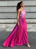 One Shoulder Tie Dye Pleated Maxi Dr Women Hollow Out Backl AreVel Robes 2023 Summer Chic Female Evening Prom Vestidos 53y5#