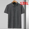 12xl 10xl plus size stripe polo skjorta män sommar kort ärm skjortor manlig stor bomull 240329