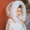 hanfu mantel Chinese new yeare craditial womanフード付きケープマント冬の赤い夕方刺繍古代d2vd＃