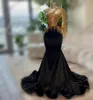 Black Long Prom Fromal Dress For Black Girls 2024 Gold Beaded Applique One Shoulder Long Sleeve Evening Birthday Gowns Robe De Soiree