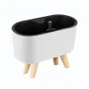 Jardinières Blanc Noir Mini Pot de Fleurs avec Pieds en Bois Paresseux Absorption d'eau Automatique Pot de Fleurs Bureau intérieur Stockage d'eau Pot de Fleurs