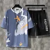 Summer Men korta uppsättningar harajuku tshirt och shorts mode 2 st män avslappnad outfit set kortärmad streetwear tracksuit 5xl 240328