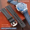 Extremidade curvada 20mm pulseira de relógio homem azul preto à prova dwaterproof água silicone borracha pulseiras pulseira fecho fivela para omega sea master 227r