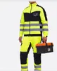 safety Reflective Strips Workwear Set Wear-resistant Repairman Work Suits Fluorescent Zipper Jacket And Pants Set Multi Pockets 75mJ#