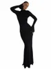 Kliou Classic High Street Maxi Dr Women Back Cut Out Elegant Party Evening LG Sleeve O-Neck Robe Solid Slim Female Bodyc D1M0#