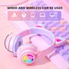 Flash Light Cute Cat Hase Słuchawki bezprzewodowe z mikrofonem mogą zamknąć dzieci LED Girl stereo telefoniczne muzyka muzyka słuchawkowa Bluetooth Gamer