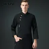 Серая куртка шеф-повара LG с рукавами Ресторанная униформа для женщин и мужчин Кухня Кейтеринг Черная одежда для повара Комбинезон для выпечки J54J #