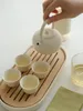 WENSHUO CHIHIRO Kungfu service à thé avec boucle poignée infuseur chaud mat crème glaçure bambou plateau de service anniversaire/cadeaux de fête
