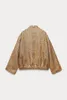 autumn Winter Metal Color Sequin Woven Jacket For Women Loose Stand Collar Lg Sleeve Coat Gold Chic Female Outwear e82H#