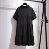 150kg Plus Size Women's Summer Loose Cott Short Sleeve A-Line Dr Bust 152cm 5XL 6XL 7XL 8XL 9XL Lapel Butt Dr Black w9G7#