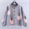 Kvinnors stickor Neploe Vintage Sweet Strawberry Sticked Cardigan 2024 Winter O-Neck Loose Tops Women Y2k Long Sleeve Cardigans Coats