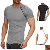 Heren T-shirts 5 kleuren Heren T-shirts Solid Slim Plooien Rits Mouw Mode Korte T-shirt O-hals Casual Kleding Streetwear Drop Deliv Dhvbz