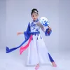 Vêtements de danse hanfu pour enfants Costumes de danse nationale Yangge en porcelaine bleue et blanche Vêtements de taille Performances sur scène L7X1 #