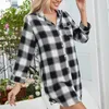 Kvinnors sömnkläder 2024 Spring Summer Plaids Sleepshirts Casual Long Sleeve Lapel Neck Buttons Mini Sleep Dress Nightrocks Loungewear