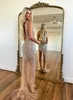 Sexy Champagne Sequine Evening Dresses With Side Split Mermaid V Neck For Black Girls 2024 Prom Gowns BC18495