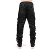 Revestimento escuro Cera Escovação Erosi Buraco Jeans Homens Rasgado Casual Calças Jeans Rua Hip Hop Calças Jeans Pretas Homens a1Oz #