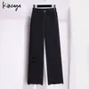 plus Size Ripped Holes Straight Jeans Mom 6xl All-match Boyfriend Ankle Length Demin Pants Elastic Waist Burrs Hem Ninth Trouser L1Vp#