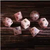 Loose Gemstones Natural Rose Quartz Polyhedral Dice 7Pcs Set Dungeons Dragons Plating Fonts Stone Dnd Rpg Games Ornaments Spot Goods W Otvy3