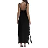 Casual Kleider Elegante High Slit Streamer Damen Kleid Sexy Square Neck Slip Mädchen Stil Lange Rüschen Unregelmäßige Party