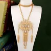 Algerian Wedding Necklace Long Chain Gold Plated Tassels Pendant with Crystals Arabic Women Shoulder Chest Jewelry 240329