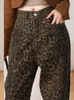 Calças de brim de cintura alta mulheres fi leopardo impressão vintage perna larga denim calças 2024 novo streetwear retro casual y2k jeans baggy p1gg #