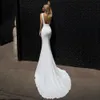 Elegante einfache Meerjungfrau Hochzeit Dres 2024 Weiß Satin Square Neck Gürtel Brautkleid Sexy Backl Sweep Zug Vestidos de Novia G8u0 #