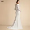 elegant enkel sjöjungfru bröllop dres lg ärmar elfenben muslimska brudklänningar för brud satin spets vestidos de novia 2024 35oa#