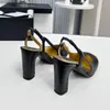 Designer Ballet Flat Shoes Luxury Suspender Sandaler Black and Gold Patchwork Dress Shoes Women Thick High Heel Sandals