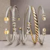 Bracelet de manchette empilable de luxe à la mode pour les femmes de mariage complet cubique Zircon cristal Dubai couleur argent Bracelet de fête bijoux 240311