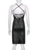 Hirigin Pu Leather Black Party Sexy Dres pour les femmes 2023 Bandage de backl licou bandage bodage Dr Ladies Club Slit Midi Dr 01Q2 #