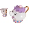 Teaware Sets Cartoon Teapot Mug Mrs Potts Chip Tea Pot Cup Set Cogsworth Porcelain Gift 18K Gold-plated Painted Enamel