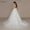 Bepeithy Sexy Backl Scoop Abito da sposa in pizzo per la sposa Francia Corte dei treni Glitter Gonna A Line Sleevel Abito da sposa da donna n08p #