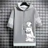 Men's Hoodies Sweatshirts Japan Fashion Mens Hoodies Summer Men Clothing Cartoon Casual Harajuku Streetwear Print Hooded Top Short Sleeve Sweatshirts Men 24328