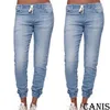 Nowe środki dżinsy damskie chude chude dżinsowe spodnie Slim Pencil Spoders Fi Lady Jeans Plus S-5xl Blue Black V4VS#