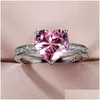 Band Rings Womens Ring Designer Luxurious Exquisite Set With Aaa Heart Shaped Shiny Pink Crystal Zircon Fashion Jewelry Solitaire Drop Otmpt