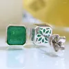 Stud-oorbellen S925 Silver Ear Studs European en American Style Emerald Women's 3-Carat Set met Edge