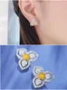 Stud Earrings Yellow Crystal Citrine Diamonds Gemstones Clover Flower For Women White Gold Color Fine Jewerly Bijoux Celebrity