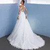 Jeheth Elegante A-Line Abiti da sposa per le donne Lg maniche in pizzo con applicazioni abito da sposa Illusi Tulle abiti da sposa N1Kr #