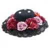 Articoli per feste Lolita Mini cappello a cilindro floreale con perline Fiore gotico Cappelli piccoli Cosplay Pograph Copricapo fascinatore