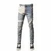 Street Fi Men Jeans Retro Wed Blue Stretch Skinny Fit Ripped Jeans Men Spliced Designer Hip Hop Denim Biker Pants Hombre W12i #