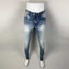 fi Streetwear Men Jeans Retro Light Blue Elastic Skinny Fit Ripped Jeans Men Vintage Designer Brand Denim Pants Hombre I9Fg#