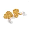 Dangle Earrings ALLME Personality Imitation Pearl Sector Drop Real Gold Plated Brass Fan Shaped Long Earring For Women Brincos
