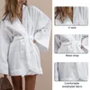 damski dekolt kimo kardigan mini Dr Cott Linen LG Sleeve Ses Dres Style Lace Up Summer Loose Vestidos S8oj#