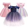 210 Years Girl Kids Elegant Party Dresses paljetter Tulle Pageant Princess Dress Children Ball Gowns Formal Costume 240318