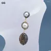 Dangle Earrings G-G Natural White Keshi Pearl Black Golden CZ Pave Oval Nugget Gold Plated Stud Handmade For Women