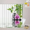 Duschgardiner Zen Green Bamboo Purple Flower Stone Reflection Water Landscape Spa Garden Badrumstillbehör Badgardin Set