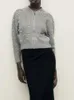 Traf Women's Grey Zip Sweater Cardigan Fi Faux Pearl Empelled Knit Jacket Vintage O Neck LG Sleeve Women's Knit Jacket 19S6#