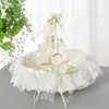 wedding Supplies White Lace Fr Basket Silk Cloth Clusters of Rosettes Throwing Petal Fr Basket Girl Fr Baske N8W0#