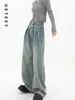 Dżinsy damskie UeTeey Blue High Tartle szerokie nogi workowate spodnie uliczne spodnie Y2K moda 2024 vintage luźne fold dżinsowy